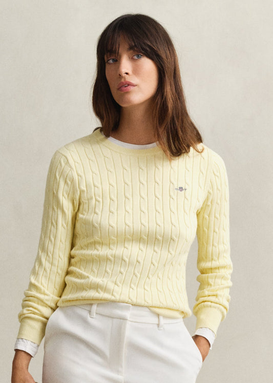 Stretch Cotton Cable Crew Knit