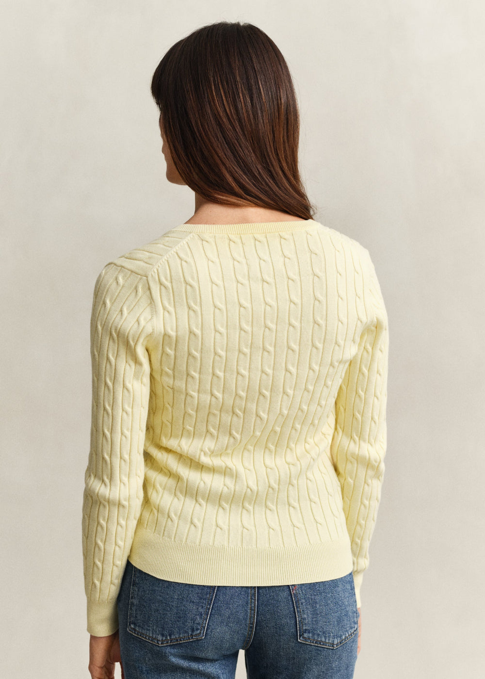 Stretch Cotton Cable V-Neck Knit