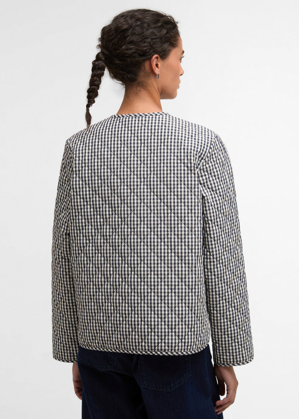 Cashel Check Collarless Quilted Jacket