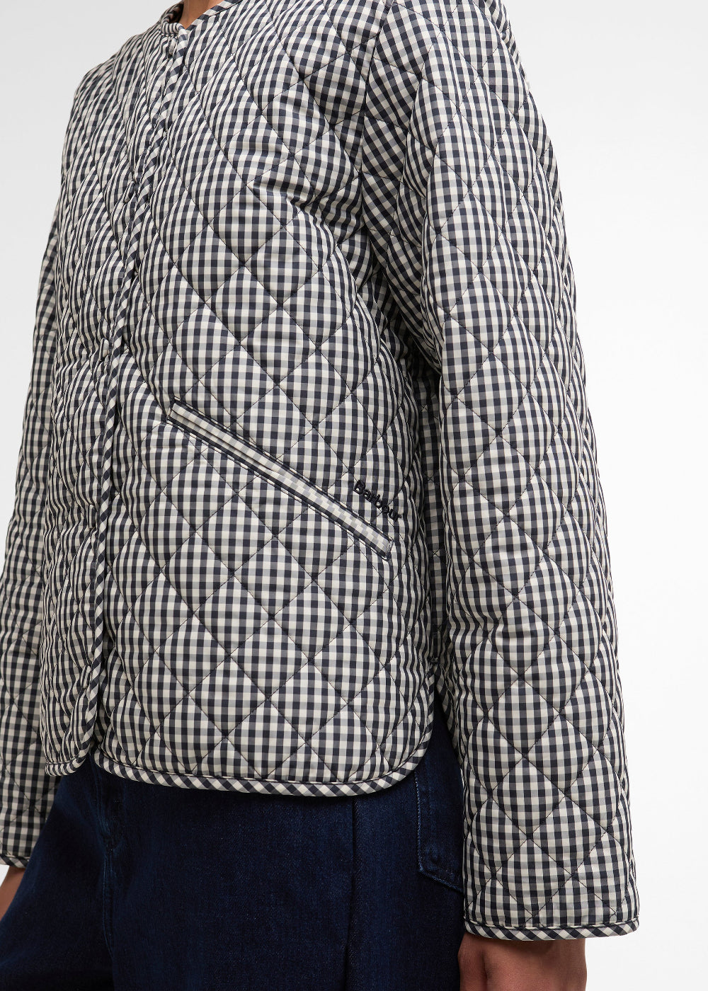 Cashel Check Collarless Quilted Jacket