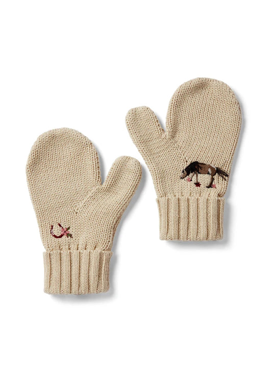 Horseshoe Floral Knit Mittens