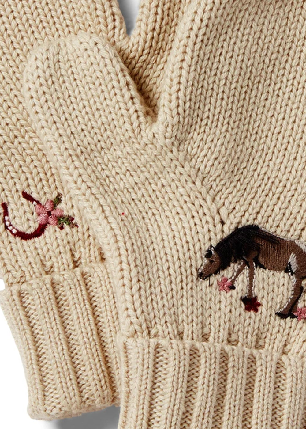 Horseshoe Floral Knit Mittens