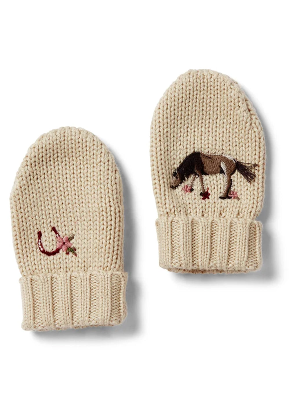 Horseshoe Floral Knit Mittens