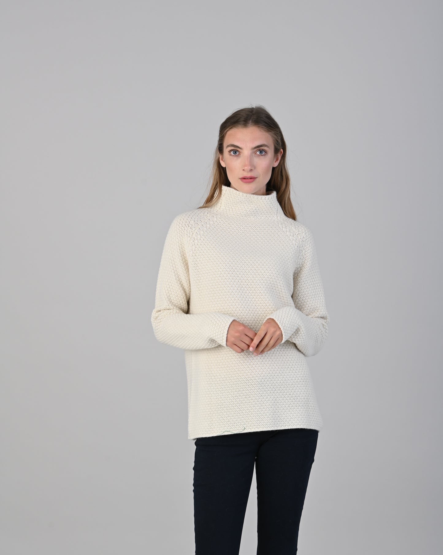 Olivia Cashmere Funnel Neck White Undyed