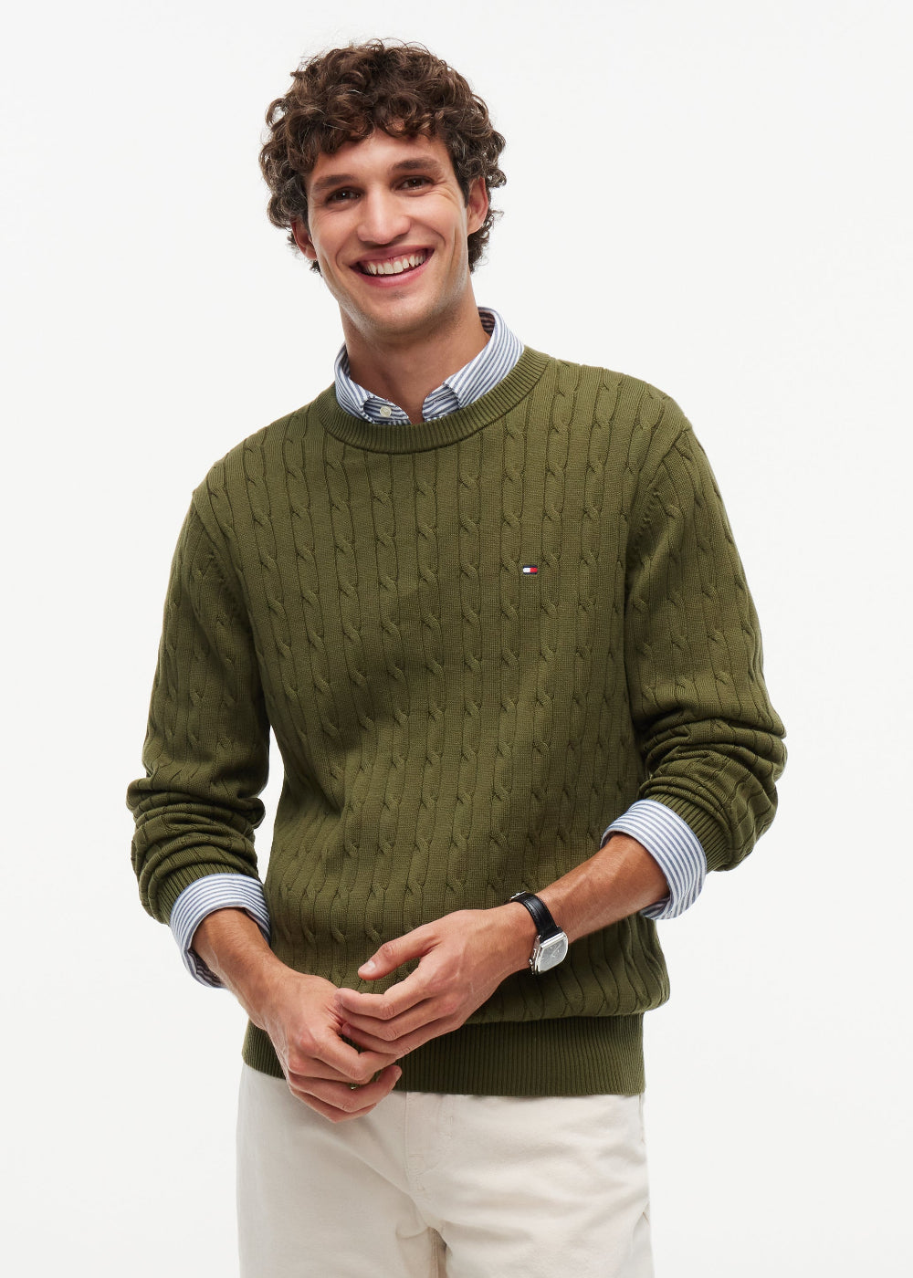 Classic Cotton Cable Crew Neck