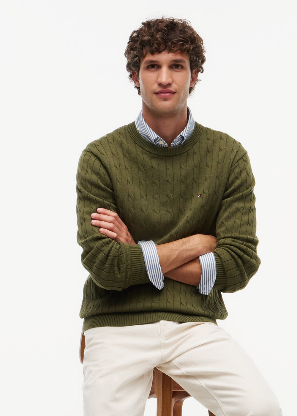 Classic Cotton Cable Crew Neck