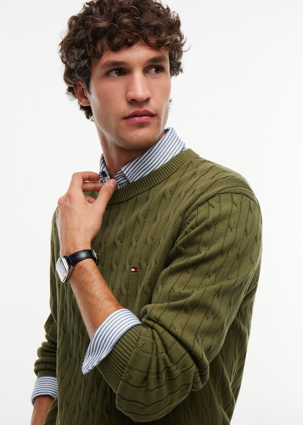 Classic Cotton Cable Crew Neck