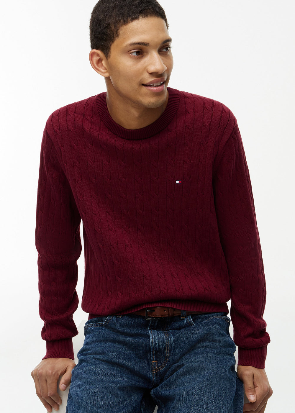 Classic Cotton Cable Crew Neck