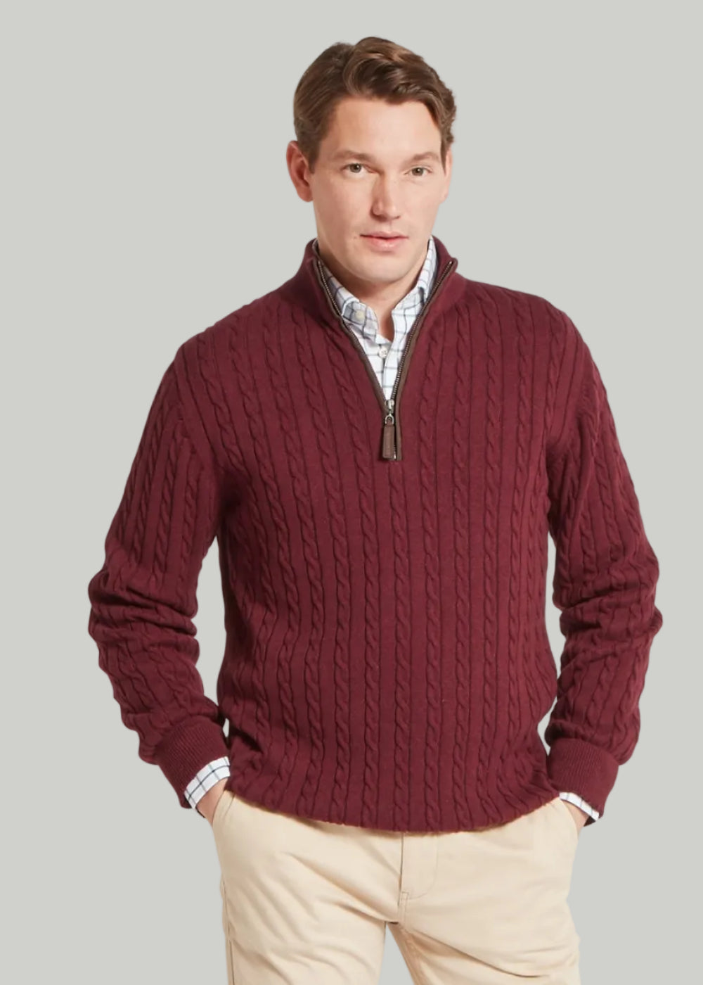 Calton Cotton Cashmere Cable 1/4 Zip Jumper