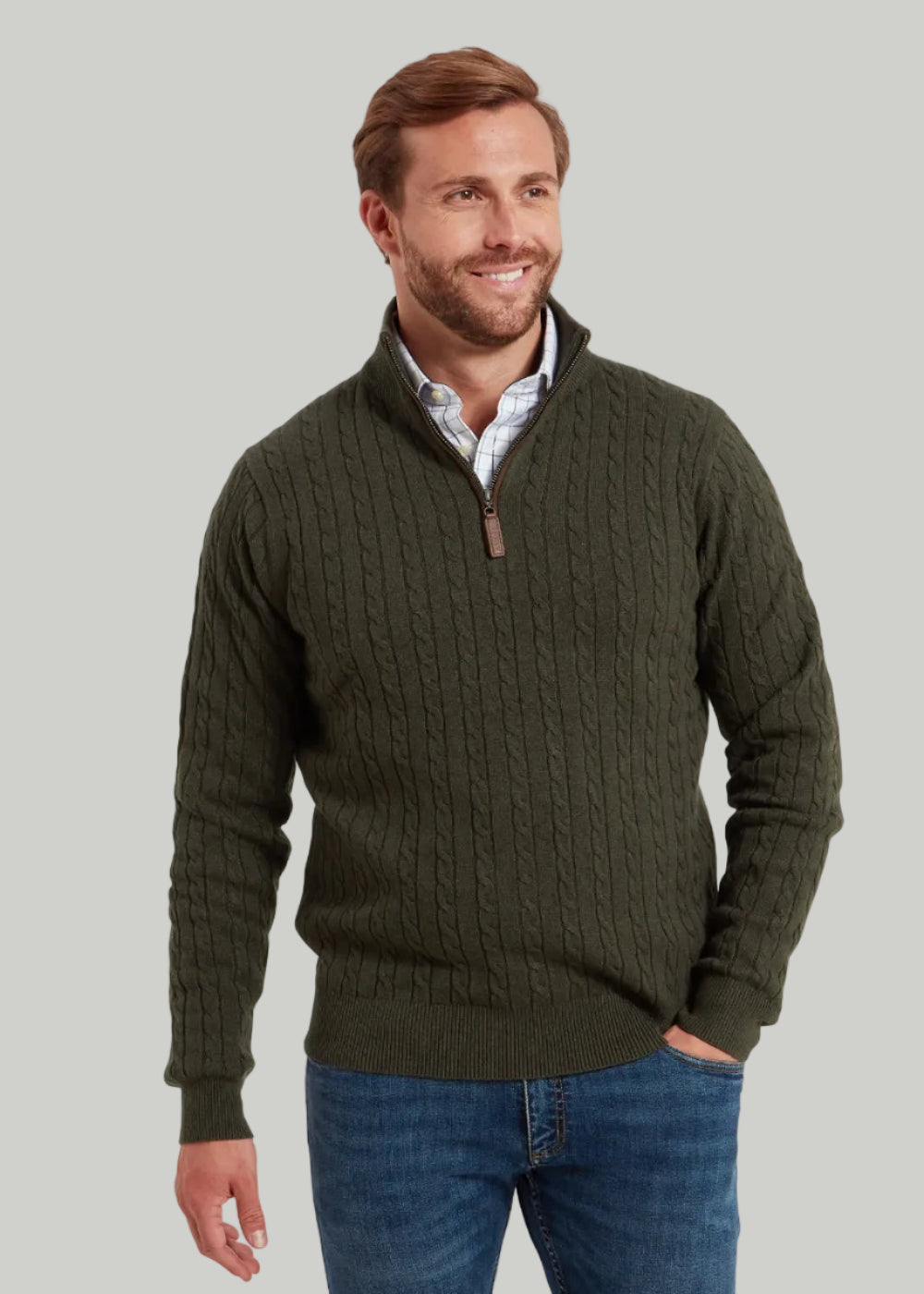 Calton Cotton Cashmere Cable 1/4 Zip Jumper