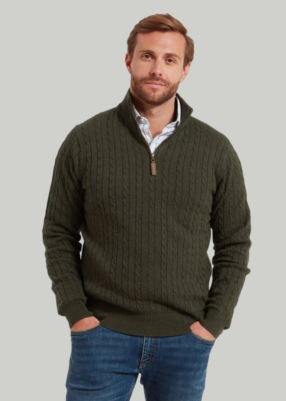 Calton Cotton Cashmere Cable 1/4 Zip Jumper