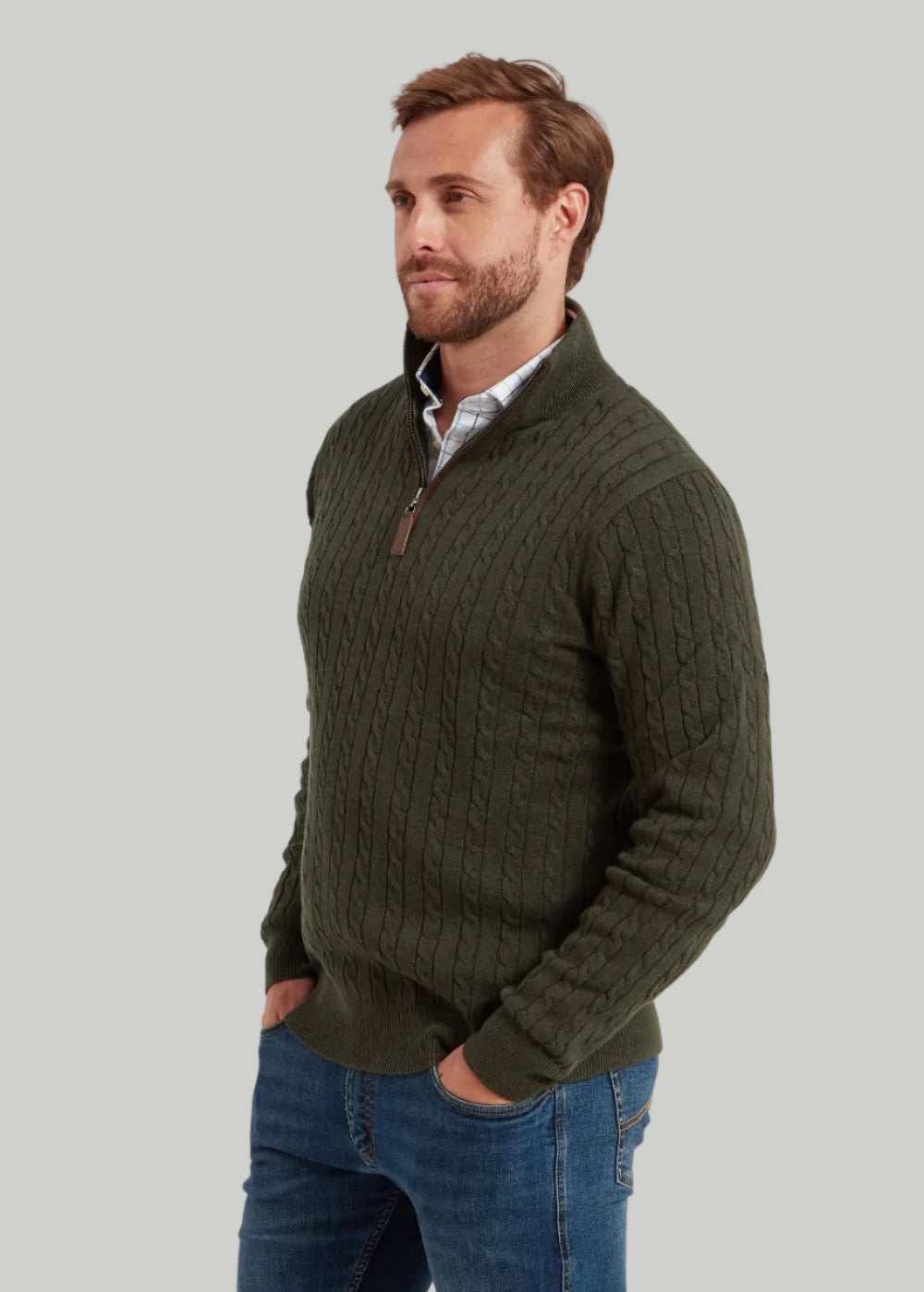 Calton Cotton Cashmere Cable 1/4 Zip Jumper
