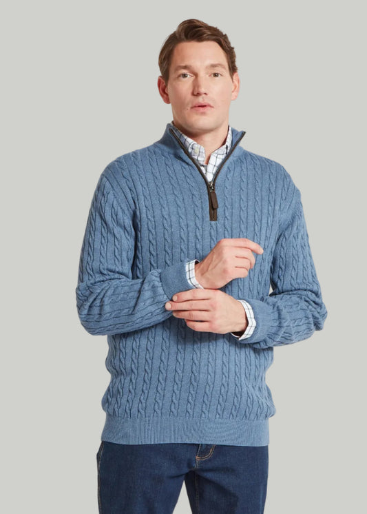 Calton Cotton Cashmere Cable 1/4 Zip Jumper