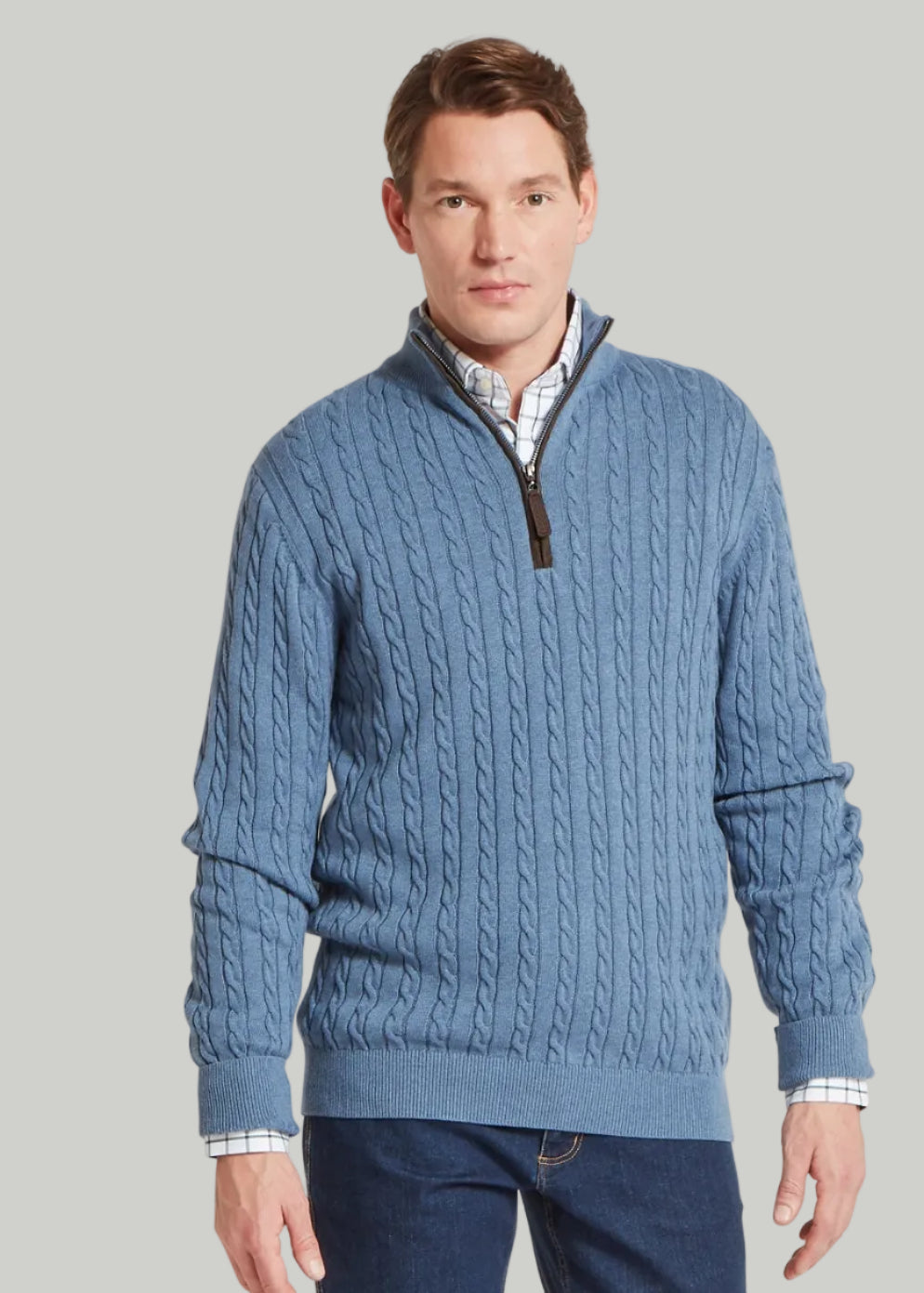 Calton Cotton Cashmere Cable 1/4 Zip Jumper