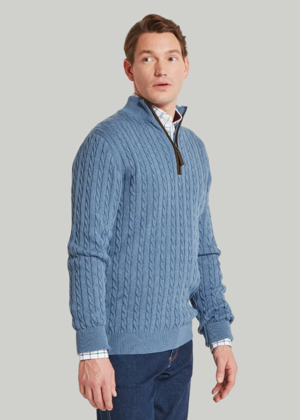 Calton Cotton Cashmere Cable 1/4 Zip Jumper