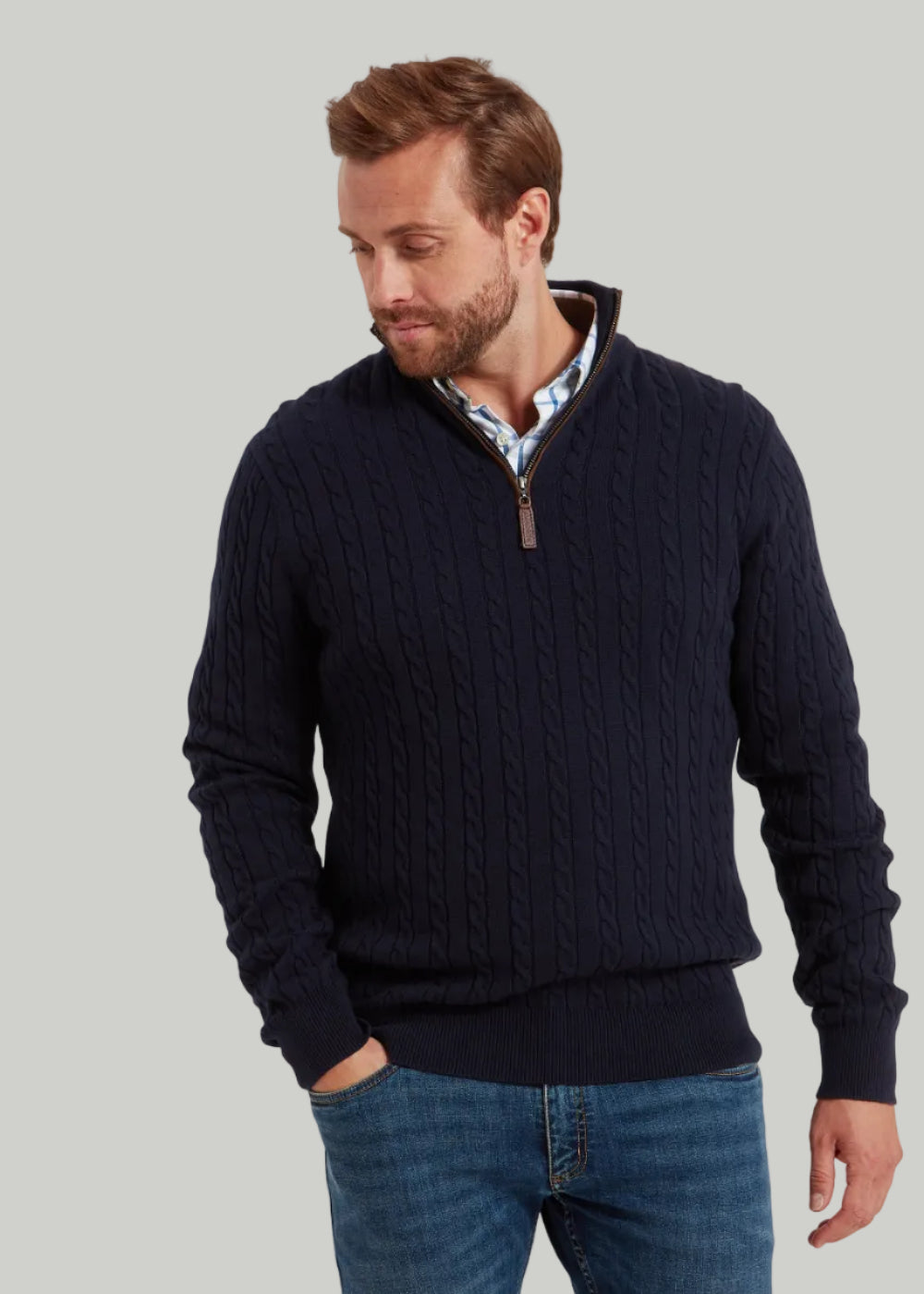 Calton Cotton Cashmere Cable 1/4 Zip Jumper