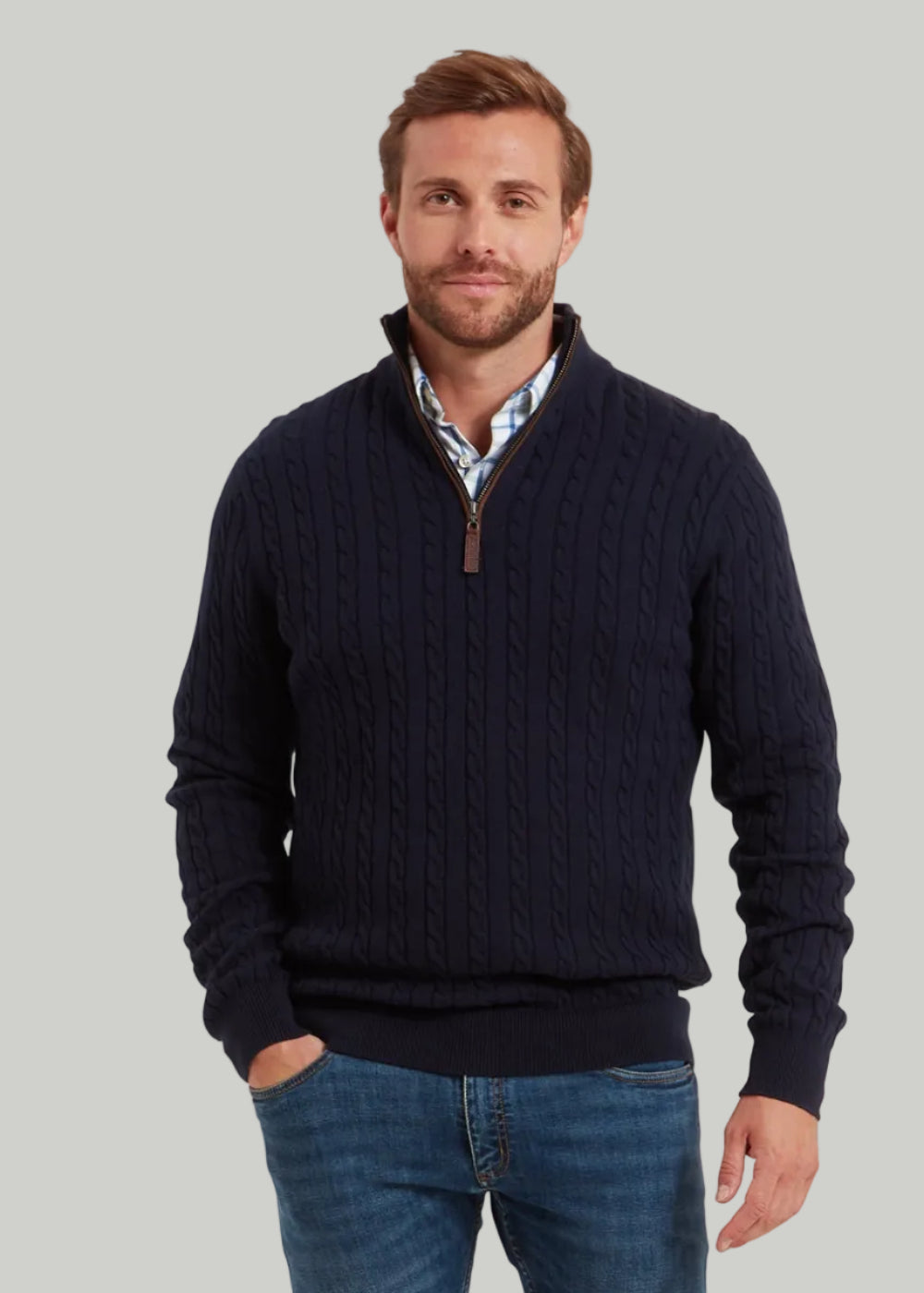 Calton Cotton Cashmere Cable 1/4 Zip Jumper