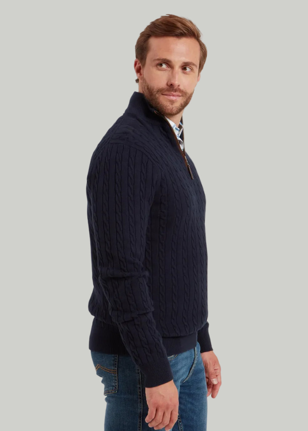Calton Cotton Cashmere Cable 1/4 Zip Jumper